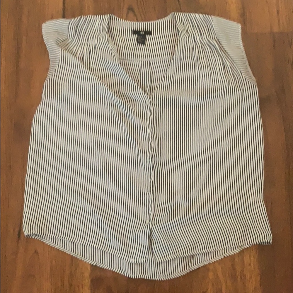 Navy and white striped blouse